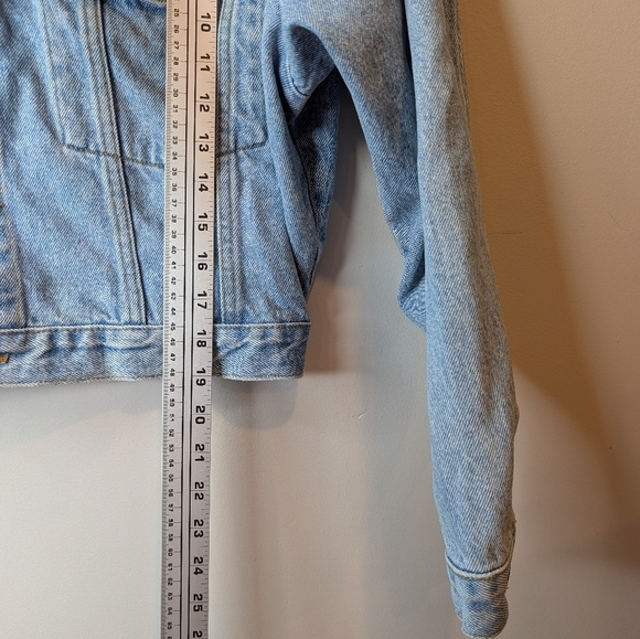 Vintage Linson Harley Davidson Patched Cropped Denim Jacket Women's Large *Stain - Picture 12 of 13